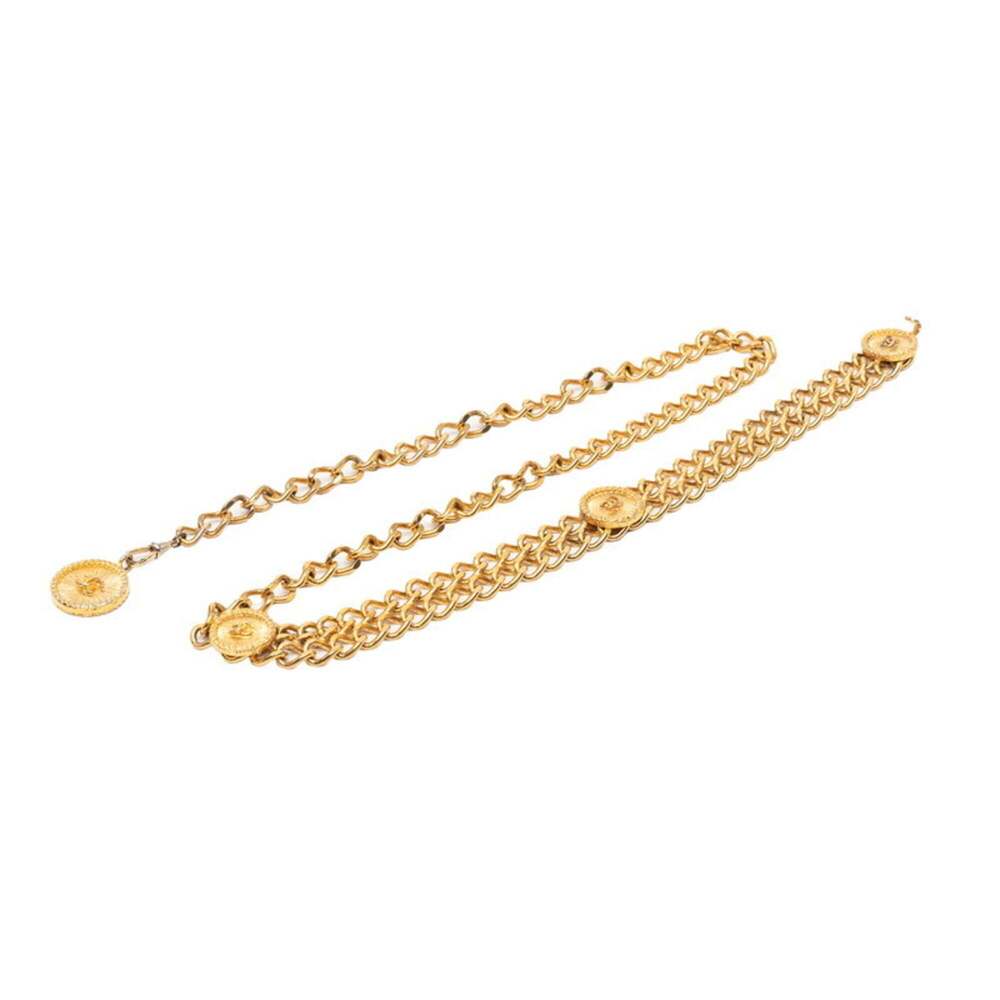 Chanel Coco Mark Clover Coin Motif Chain Belt Gold Plated Women's CHANEL
